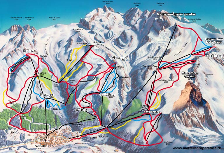 Zermatt - carte des pistes de ski