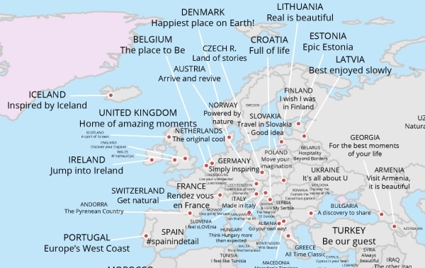 Slogan voyage - carte europe